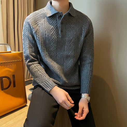 Winter Thermal Base Pullover Men's Sweater Casual Polo Collar Polo